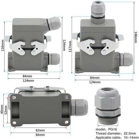 HDC-HE-010-3/4 Rectangular Heavy Duty Connector 10 Pins Industrial Plug Socket 500V 16A(Top line) in Kuwait