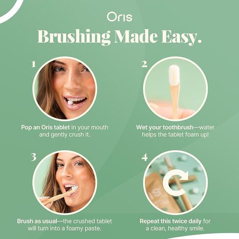 Oris Natural Toothpaste Tabs - Bite Toothpaste Tablets for Sensitive Teeth, TSA-Approved Plastic-Free & Kid-Friendly Zero Waste Travel Tabs - 62ct (Peppermint) in Saudi Arabia