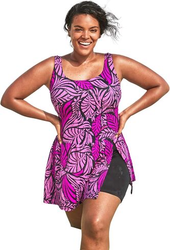 Swim 365 Women's Plus Size Side-Slit Swim Dress in Kuwait