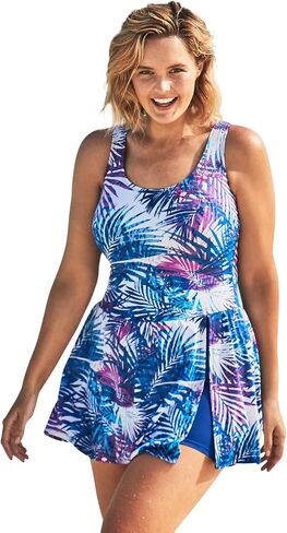 Swim 365 Women's Plus Size Side-Slit Swim Dress in Kuwait