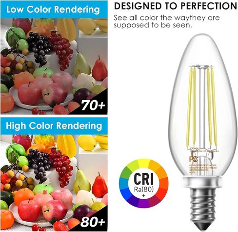 VOLIVO Dimmable E12 LED Candelabra Bulbs 60Watt Equivalent, 5000K Warm White, 500Lumens, 4.5W B11 Vintage Chandelier Light Bulbs, LED Filament Clear Glass Candle Lamp for Ceiling Fan Home, 12Pack in Saudi Arabia