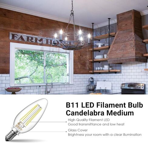 VOLIVO Dimmable E12 LED Candelabra Bulbs 60Watt Equivalent, 5000K Warm White, 500Lumens, 4.5W B11 Vintage Chandelier Light Bulbs, LED Filament Clear Glass Candle Lamp for Ceiling Fan Home, 12Pack in Saudi Arabia