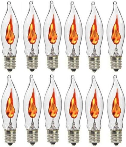Goothy 12 Pack Christmas Flicker Flame Light Bulbs, Crystal Clear Chandelier Flickering E12 Candelabra Base Replacement Bulbs for Electric Window Candles Indoor Outdoor String Light, 1 Watt, 120 Volts in Kuwait