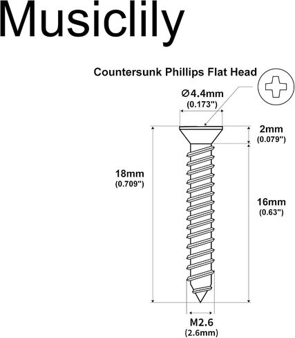Musiclily Ultra Metric M2.6x18mm Stainless Steel Bridge Humbucker Mounting Ring Screws Phillips Flat Head Countersunk for Electric Guitar, Black (Set of 20) in Saudi Arabia