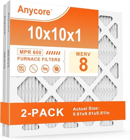 10x10x1 AC Filter MERV 8 (2 pack) MPR 600 FPR 5 HVAC مرشحات فرن مطوية للمكتب المنزلي (الحجم الفعلي: 9.81x9.81x0.81 بوصة) in Kuwait