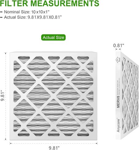 10x10x1 AC Filter MERV 8 (2 pack) MPR 600 FPR 5 HVAC مرشحات فرن مطوية للمكتب المنزلي (الحجم الفعلي: 9.81x9.81x0.81 بوصة) in Kuwait
