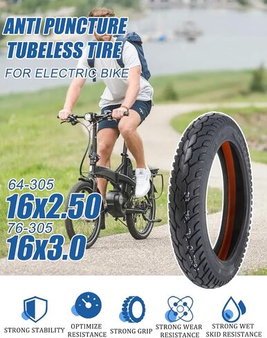 16 "إطار Ebike بلا أنابيب للدراجة الكهربائية ، تصميم 8 مستويات ، إطار ثلجي مضاد للثلاثي 16 × 2.50/3.0 لـ ebike مع أنبوب صمام داخلي ، 16 × 2.50/3.0 على الطرق الوعرة على الطرق الوعرة in Kuwait