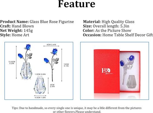 H&D HYALINE & DORA Blue Crystals Roses in Vase with Sliver Metal Stem Glass Figurine Ornament Wedding Gifts for Woman Home Party Decorations in Saudi Arabia