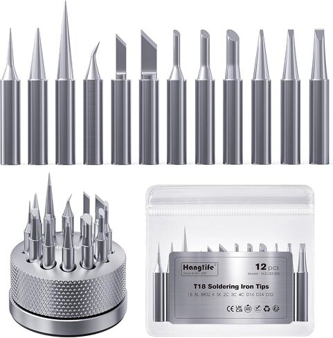 Hanglife T18 Soldering Iron Tips مع حامل طرف لـ Hakko FX-888D FX-888 FX8801 FX-600 ، والمزيد من محطات/بنادق لحام-نصائح لحام بديلة لمعدات اللحام والملحقات (12 قطعة) in Kuwait