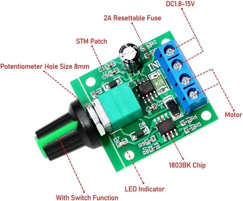 6 Pieces PWM Low-Voltage Motor Speed Controllers, Model 1803BK/1803B, for DC 1.8V/3V/5V/6V/12V Input Voltage and a Maximum Output Current of 2A. in Kuwait