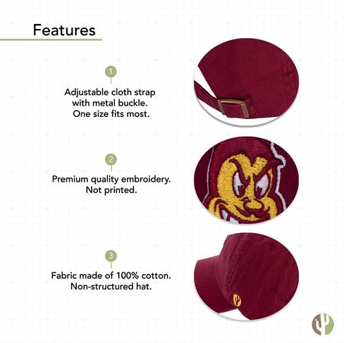 Desert Cactus Arizona State University Baseball Hat ASU Sun Devils Brimmed Embroirderd Hats Cap Adjustable Cloth Strap Adult (Style G1) Red in Saudi Arabia