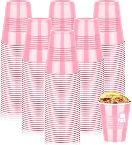 Dualshine 100 Pack Pink Plastic Cups 12 oz, Disposable Cups for Party, Heavy Duty Drinking Cup, Graduation Cups for Wedding Birthday, Valentine's Day Beer Taste Serving Snack Sample Tastings Barbecues in Kuwait
