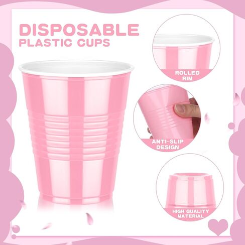 Dualshine 100 Pack Pink Plastic Cups 12 oz, Disposable Cups for Party, Heavy Duty Drinking Cup, Graduation Cups for Wedding Birthday, Valentine's Day Beer Taste Serving Snack Sample Tastings Barbecues in Kuwait