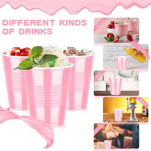 Dualshine 100 Pack Pink Plastic Cups 12 oz, Disposable Cups for Party, Heavy Duty Drinking Cup, Graduation Cups for Wedding Birthday, Valentine's Day Beer Taste Serving Snack Sample Tastings Barbecues in Kuwait
