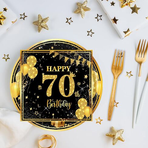 70th 7 بوصة لوحات عيد ميلاد لوحات ورق مناديل فوركس 60 جهاز كمبيوتر أسود الذهب ديكورات عيد ميلاد للبنين الفتيات الأدوات المائدة المحددة لمستلزمات حفل الذكرى ، خدمة 20 in Kuwait