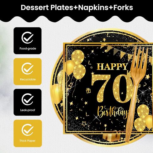 70th 7 بوصة لوحات عيد ميلاد لوحات ورق مناديل فوركس 60 جهاز كمبيوتر أسود الذهب ديكورات عيد ميلاد للبنين الفتيات الأدوات المائدة المحددة لمستلزمات حفل الذكرى ، خدمة 20 in Kuwait