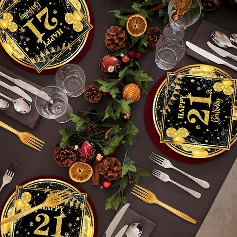 70th 7 بوصة لوحات عيد ميلاد لوحات ورق مناديل فوركس 60 جهاز كمبيوتر أسود الذهب ديكورات عيد ميلاد للبنين الفتيات الأدوات المائدة المحددة لمستلزمات حفل الذكرى ، خدمة 20 in Kuwait