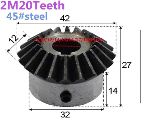 1PCS Bevel Gear 2m 20teeth inner Hole 8/10/12/14/15/16/17/18/19/20 mm 90 degrees scenh steel m5 (12mm) in Kuwait