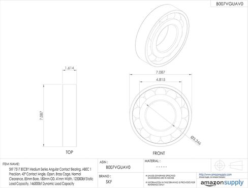 محمل التلامس الزاوي ، SKF 7314 BECBY ، دقة ABEC 1 ، زاوية تلامس 40 درجة ، مفتوحة ، قفص نحاسي ، خلوص طبيعي ، حملة 70 مم ، 150 مم OD ، عرض 35 ملم ، سعة تحميل ثابت 20200LBF ، 26800LB سعة التحميل الديناميكي in Kuwait