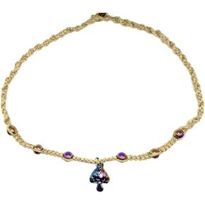 BEACH HEMP JEWELRY Purple Mushroom Necklace Hemp Choker Chrome Pendant with Rainbow Hematite Stone Beads for Women Teen Girls Handmade In USA in Saudi Arabia