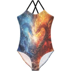 ALAZA Dragon in The Fire and Water Girl’s Swimsuits Bathing Suit One Piece Beach Swimwear in Saudi Arabia
