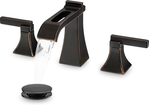 Matte Black Waterfall Bathroom Faucet 3 Hole, Brass 8 Inch Widespread Bathroom Sink Faucet Included Pop-Up Drain, 2 Handles & Pre-Connected cUPC Hose for Vanity, Modern Hollowed Design in Kuwait