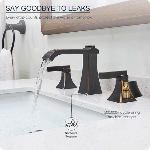 Matte Black Waterfall Bathroom Faucet 3 Hole, Brass 8 Inch Widespread Bathroom Sink Faucet Included Pop-Up Drain, 2 Handles & Pre-Connected cUPC Hose for Vanity, Modern Hollowed Design in Kuwait