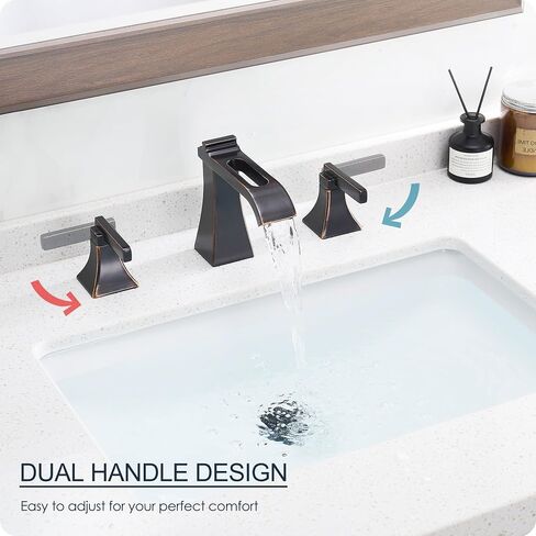 Matte Black Waterfall Bathroom Faucet 3 Hole, Brass 8 Inch Widespread Bathroom Sink Faucet Included Pop-Up Drain, 2 Handles & Pre-Connected cUPC Hose for Vanity, Modern Hollowed Design in Kuwait