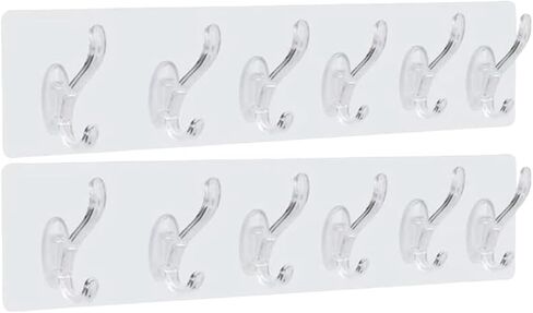 2 Pack Wall Mounted Kitchen Hooks Transparent 6 Claw Storage Hangers for Home and Bathroom Duty Adhesive Row Hooks for Hanging Coats Hats Clothing Clothes Purse Mudroom Entryway,Space Saving in Saudi Arabia