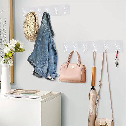 2 Pack Wall Mounted Kitchen Hooks Transparent 6 Claw Storage Hangers for Home and Bathroom Duty Adhesive Row Hooks for Hanging Coats Hats Clothing Clothes Purse Mudroom Entryway,Space Saving in Saudi Arabia