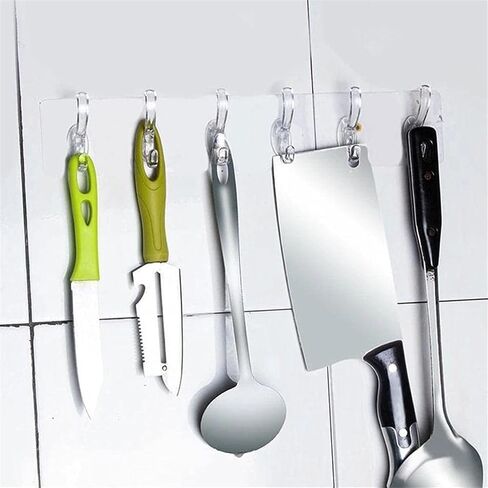 2 Pack Wall Mounted Kitchen Hooks Transparent 6 Claw Storage Hangers for Home and Bathroom Duty Adhesive Row Hooks for Hanging Coats Hats Clothing Clothes Purse Mudroom Entryway,Space Saving in Saudi Arabia