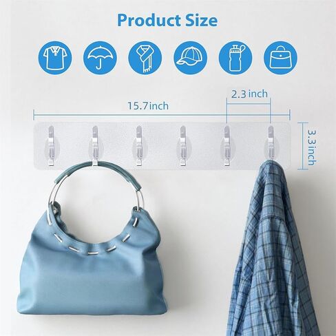2 Pack Wall Mounted Kitchen Hooks Transparent 6 Claw Storage Hangers for Home and Bathroom Duty Adhesive Row Hooks for Hanging Coats Hats Clothing Clothes Purse Mudroom Entryway,Space Saving in Saudi Arabia
