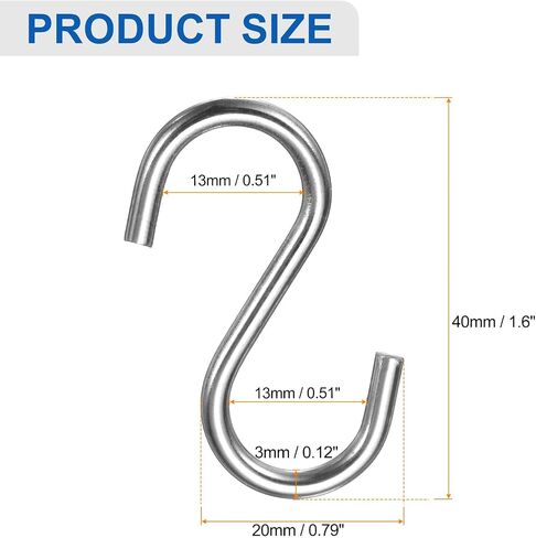Harfington 20pcs S Hooks 1.6 "المعادن معلقة على شكل سنانير صغيرة Small S Hanger Closet Rod Hooks لتعليق أواني المطبخ أكواب النباتات جينز الجينز أدوات مناشف الملابس ، والفضة in Saudi Arabia
