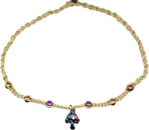 BEACH HEMP JEWELRY قلادة الفطر الأرجواني من القنب قلادة من الكروم مع خرز حجر الهيماتيت بألوان قوس قزح للنساء والفتيات المراهقات المصنوعة يدويًا في الولايات المتحدة الأمريكية in Saudi Arabia