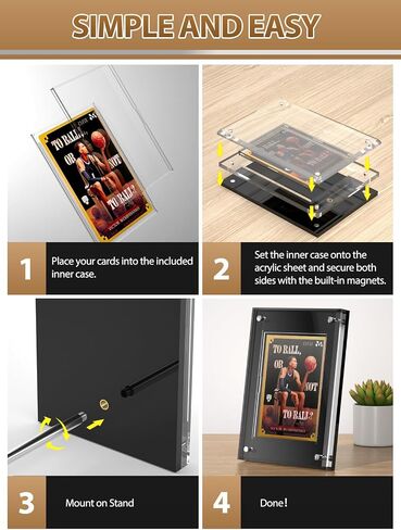 Acrylic Trading Card Display Frame Magnetic Card Holder Case with Stand & Inner Case 35PT，UV Protection Frame for Pokemon, Sports, Baseball, Football,Hockey MTG Yugioh Comic Cards(Black, 3-Slot) in Saudi Arabia