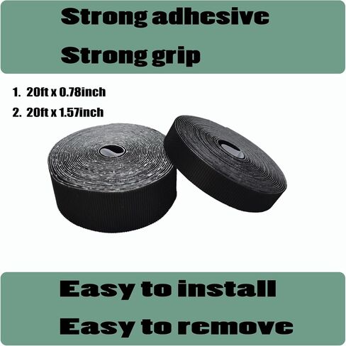 Hook Tape Rolls Replacement (Only Hook Side) for Magnetc Garage Carport and Home Door Screen, Black Magic Tapes Roll Wall Mount, 20 ft x 0.78 inch & 20 ft x 1.57 inch (Black) in Saudi Arabia