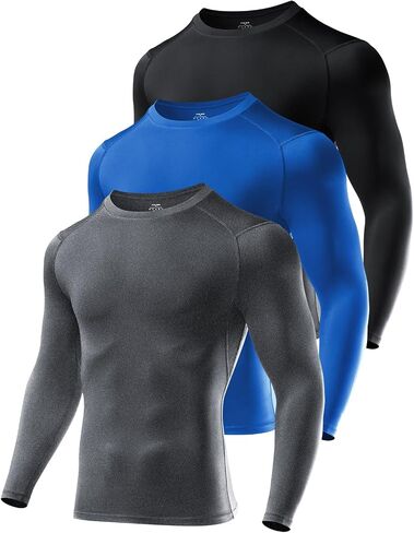 Niksa 3 Pack Long Sleeve Compression Shirts for Men Cool Dry Athletic Undershirt Workout Tops Base Layer for Running in Kuwait