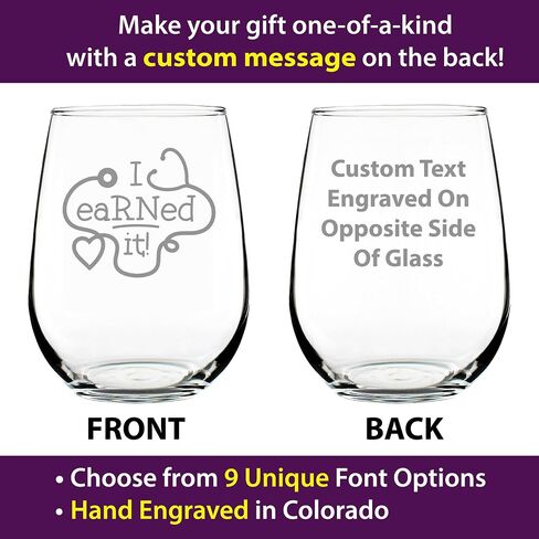 I eaRNed it – Cute Funny Registered Nurse Stemless Wine Glass - Healthcare Themed Gifts or Party Decor for Women and Men - Large 17 oz in Kuwait