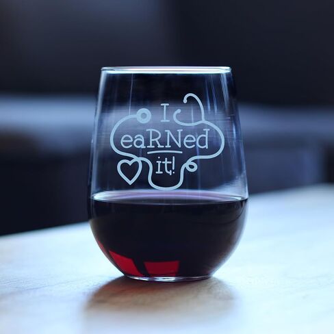 I eaRNed it – Cute Funny Registered Nurse Stemless Wine Glass - Healthcare Themed Gifts or Party Decor for Women and Men - Large 17 oz in Kuwait