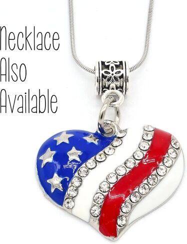 Patriotic Heart Necklace - Red, White & Blue Pendant - Enamel and Rhinestone Charm - 18 Inch Chain - American Flag - 4th of July - Military Gift - Handmade by Green Acorn Kitchen in Saudi Arabia