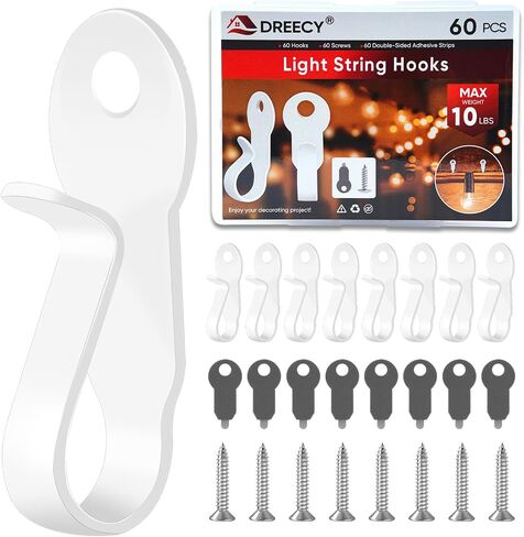 60 Pack Hooks for Outdoor String Lights Clips, Metal Heavy Duty String Light Hook with Screw & Adhesive Strips, Christmas Light Clips for Outside or Indoor Holiday Decor, Fairy Led Lights, Etc. Black in Kuwait