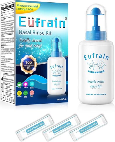 زجاجة شطف الجيوب الأنفية من Eufrain Neti Pot Sinus Rinse Nasal Wash نظام الري للبالغين والأطفال مع 30 عبوة مالحة تخفف احتقان الأنف والتهيج الناتج عن البرد والأنفلونزا والحساسية in Saudi Arabia