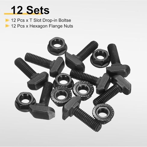 UXCELL 12PCS M6X20MM T SLOT SLOT-IN ، مسامير رأس مطرقة من الصلب الكربوني T شكل مسامير منزلق مع M6 Hexagon Flange Nuts for Europeal 30 Series Aluminium in Kuwait