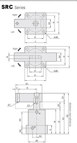 1pcs ACK SRC Pneumatic Rotary Clamping Air Cylinder ACK25 ACK32 ACK40 ACK50 ACK63 SRC25 SRC32SRC40 SRC50 SRC63(SRC40,-180R) in Saudi Arabia