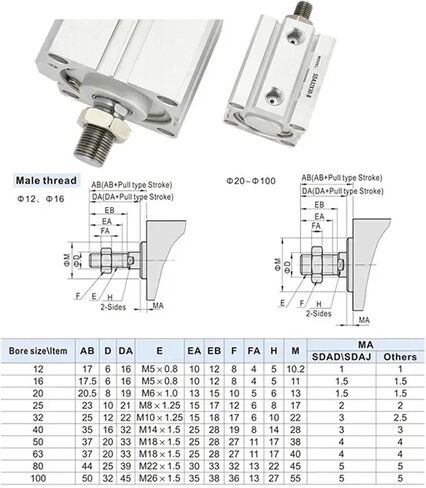 SDA25-5x10-15-20-25-30-35-40-50-SB Small Square Thin Pneumatic Air Compact Cylinder Outer Teeth(SDA25x5-B) in Saudi Arabia