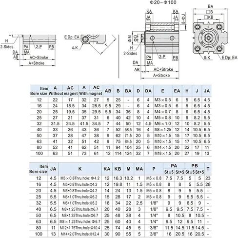 SDA25-5x10-15-20-25-30-35-40-50-SB Small Square Thin Pneumatic Air Compact Cylinder Outer Teeth(SDA25x5-B) in Saudi Arabia