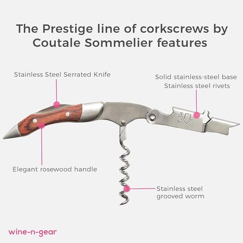 Prestige Waiters Corkscrew بواسطة Coutale Sommelier - Rosewood - قفص خشب الصنوبر المصنوع يدويًا ومستدامًا - افتتاح زجاجة نبيذ مزدوجة الرافعة المحملة بالبراءات الفرنسية للبراءة والهدايا in Kuwait