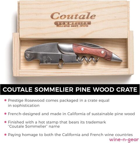 Prestige Waiters Corkscrew بواسطة Coutale Sommelier - Rosewood - قفص خشب الصنوبر المصنوع يدويًا ومستدامًا - افتتاح زجاجة نبيذ مزدوجة الرافعة المحملة بالبراءات الفرنسية للبراءة والهدايا in Kuwait