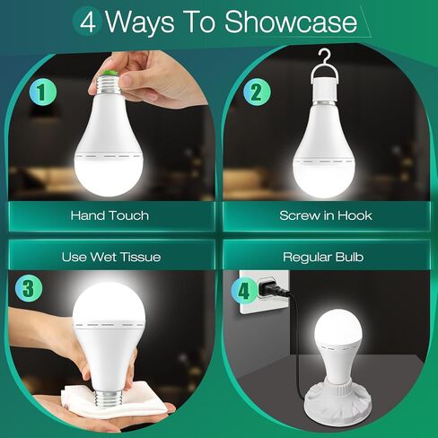 Rechargeable Light Bulbs 4 Pack Emergency Light Bulbs for Power Outage Hurricane Camping Battery Powered Light Bulb 12W E26 1500mAh Battery Light Bulb,Stay Lights Up When Power Failure in Saudi Arabia