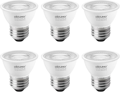 DiCUNO PAR16 LED Bulb Dimmable, 5W Short Neck Spotlight Bulb, 550Lumen, 38° Beam Angle, Warm White 2700K, 50W Equivalent E26 LED for Recessed Light, Curio Cabinet, Pack of 6 in Kuwait